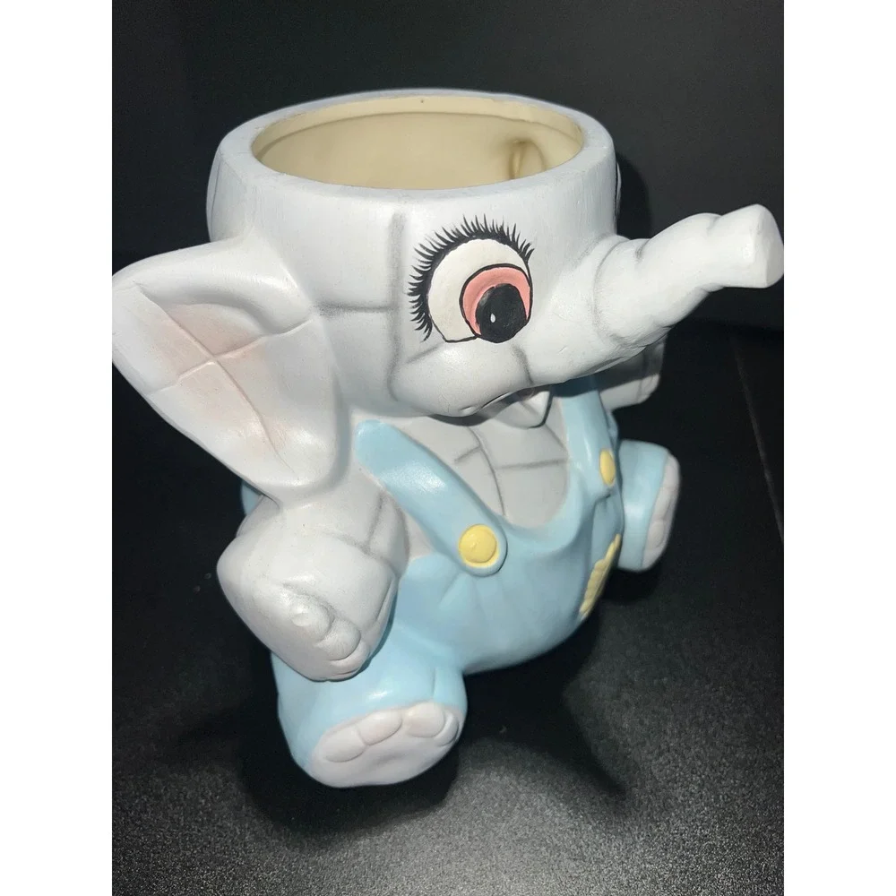 Vintage Ceramic American Bisque Elephant Cookie Jar Pastel Hand Painted Nursery